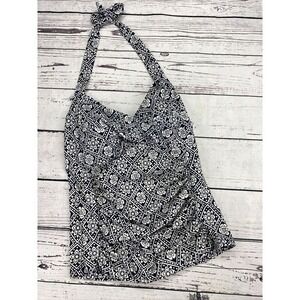 Chadwicks of Boston Navy White Floral Halter Tankini Swim Top Size 10